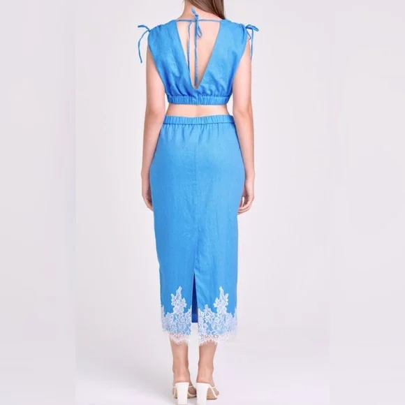 WAYF Pippa Lace Detail Linen Blend Top Size Large New - Picture 3 of 9